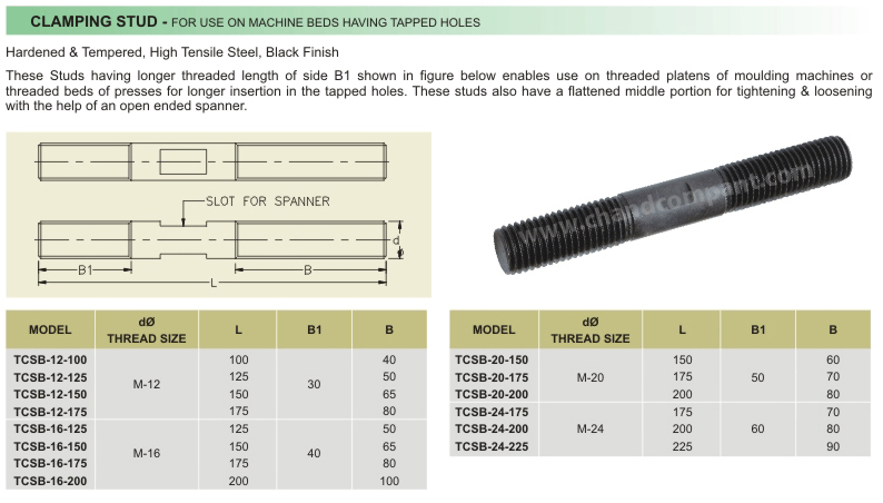 Clamping Stud - For Use On Machine Beds Having Tapped Holes